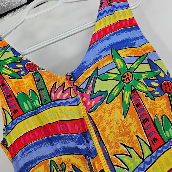 Palm Bay Dress Multicolor Tropical Print Sleeveless Hawaiian Y2K Mini Size M - Picture 7 of 7